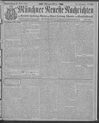 Münchner neueste Nachrichten Donnerstag 26. April 1894