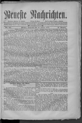 Neueste Nachrichten (Münchner neueste Nachrichten) Donnerstag 13. Februar 1879