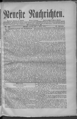 Neueste Nachrichten (Münchner neueste Nachrichten) Freitag 7. März 1879