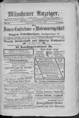 Münchener Anzeiger (Münchner neueste Nachrichten) Mittwoch 24. September 1879