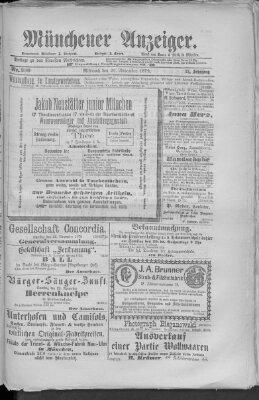 Münchener Anzeiger (Münchner neueste Nachrichten) Mittwoch 26. November 1879