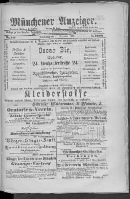 Münchener Anzeiger (Münchner neueste Nachrichten) Donnerstag 11. Dezember 1879