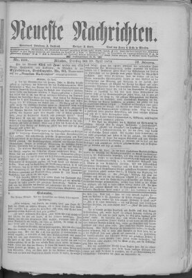 Neueste Nachrichten (Münchner neueste Nachrichten) Dienstag 29. April 1879