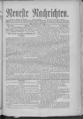 Neueste Nachrichten (Münchner neueste Nachrichten) Donnerstag 1. Mai 1879