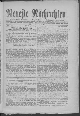 Neueste Nachrichten (Münchner neueste Nachrichten) Freitag 20. Juni 1879