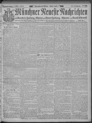 Münchner neueste Nachrichten Donnerstag 2. März 1893