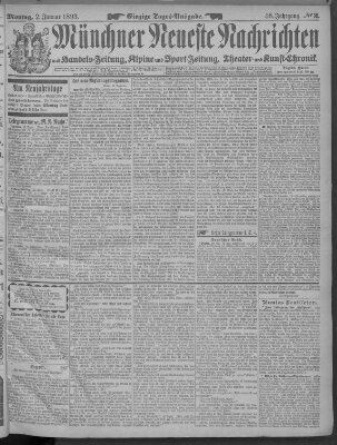 Münchner neueste Nachrichten Montag 2. Januar 1893