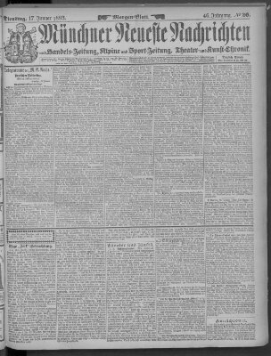 Münchner neueste Nachrichten Dienstag 17. Januar 1893