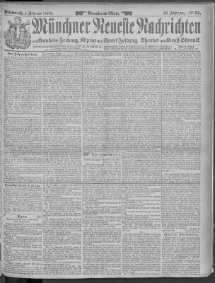 Münchner neueste Nachrichten Mittwoch 1. Februar 1893