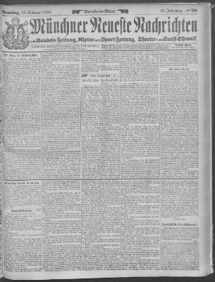 Münchner neueste Nachrichten Samstag 18. Februar 1893