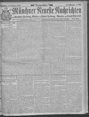 Münchner neueste Nachrichten Samstag 18. Februar 1893