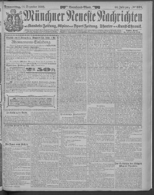 Münchner neueste Nachrichten Donnerstag 14. Dezember 1893