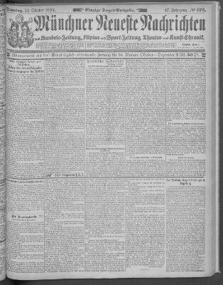 Münchner neueste Nachrichten Sonntag 14. Oktober 1894