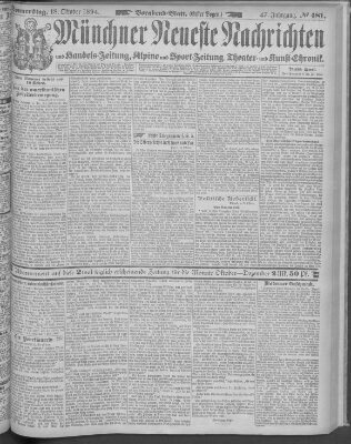 Münchner neueste Nachrichten Donnerstag 18. Oktober 1894