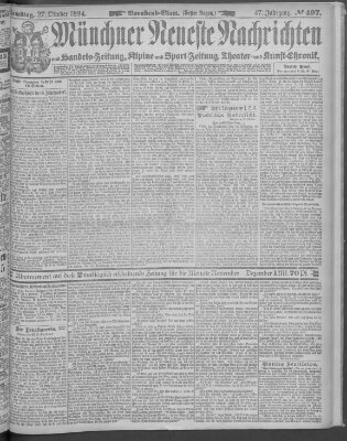 Münchner neueste Nachrichten Samstag 27. Oktober 1894