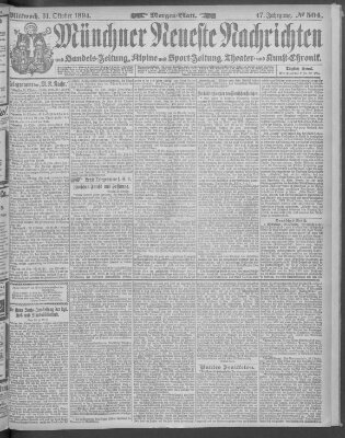 Münchner neueste Nachrichten Mittwoch 31. Oktober 1894