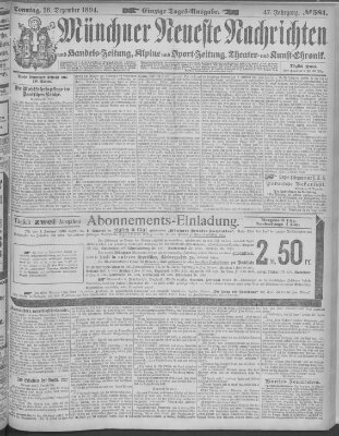 Münchner neueste Nachrichten Sonntag 16. Dezember 1894