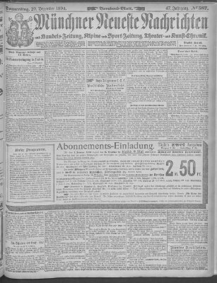 Münchner neueste Nachrichten Donnerstag 20. Dezember 1894