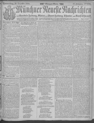 Münchner neueste Nachrichten Donnerstag 20. Dezember 1894