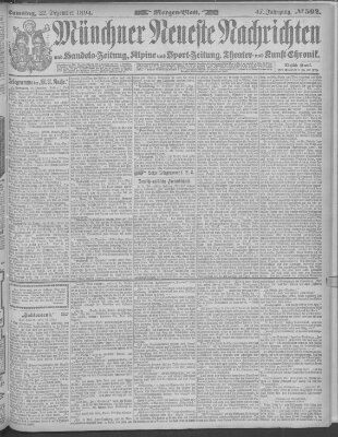 Münchner neueste Nachrichten Samstag 22. Dezember 1894