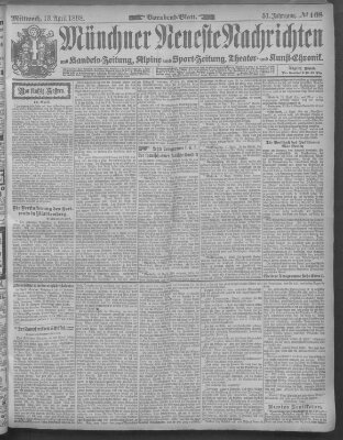 Münchner neueste Nachrichten Mittwoch 13. April 1898