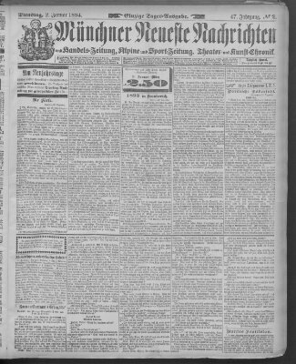 Münchner neueste Nachrichten Dienstag 2. Januar 1894