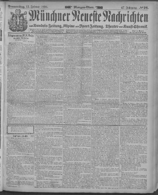 Münchner neueste Nachrichten Donnerstag 15. Februar 1894