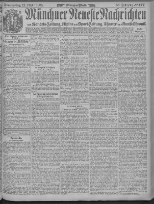 Münchner neueste Nachrichten Donnerstag 12. Oktober 1905