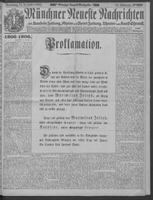 Münchner neueste Nachrichten Sonntag 31. Dezember 1905