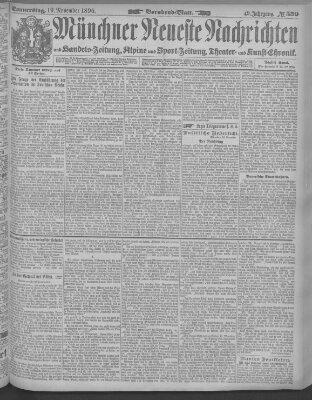 Münchner neueste Nachrichten Donnerstag 19. November 1896