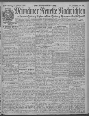 Münchner neueste Nachrichten Donnerstag 15. Februar 1906