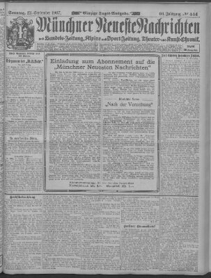 Münchner neueste Nachrichten Sonntag 22. September 1907