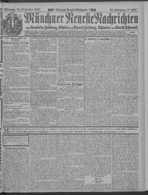 Münchner neueste Nachrichten Montag 30. September 1907