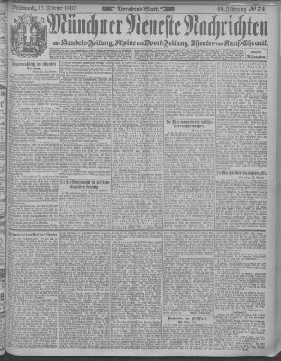 Münchner neueste Nachrichten Mittwoch 13. Februar 1907