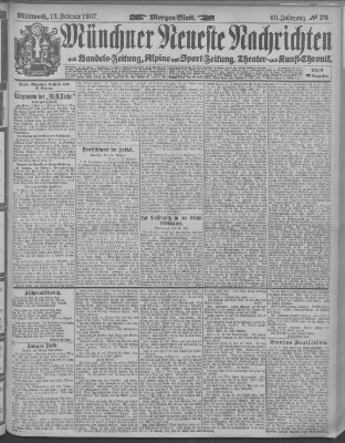 Münchner neueste Nachrichten Mittwoch 13. Februar 1907