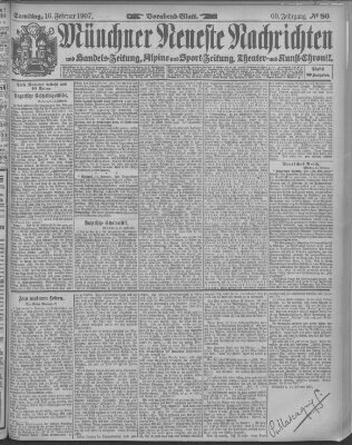 Münchner neueste Nachrichten Samstag 16. Februar 1907