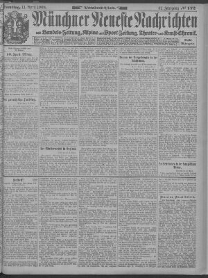 Münchner neueste Nachrichten Samstag 11. April 1908