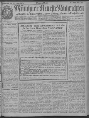 Münchner neueste Nachrichten Dienstag 15. September 1908