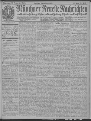 Münchner neueste Nachrichten Sonntag 27. September 1908