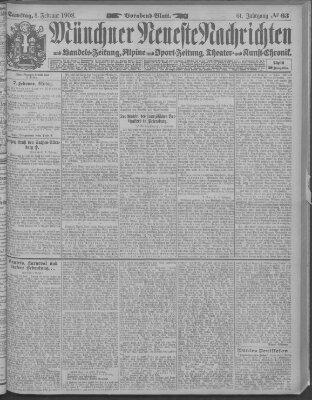 Münchner neueste Nachrichten Samstag 8. Februar 1908