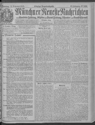 Münchner neueste Nachrichten Sonntag 19. Dezember 1909