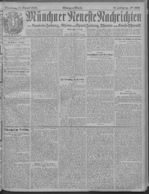 Münchner neueste Nachrichten Dienstag 10. August 1909