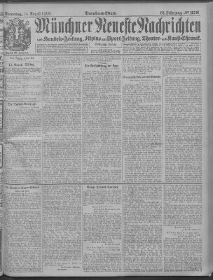 Münchner neueste Nachrichten Samstag 14. August 1909