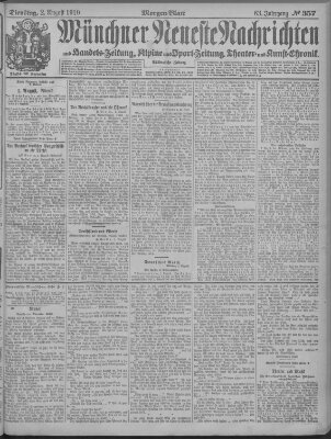 Münchner neueste Nachrichten Dienstag 2. August 1910