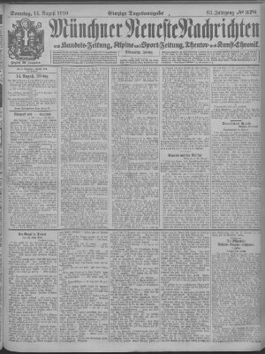 Münchner neueste Nachrichten Sonntag 14. August 1910