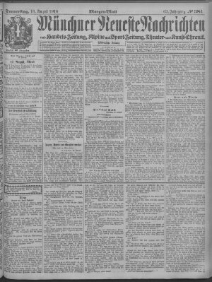 Münchner neueste Nachrichten Donnerstag 18. August 1910