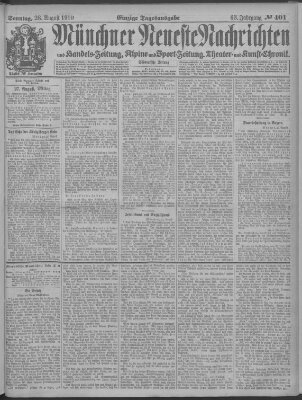 Münchner neueste Nachrichten Sonntag 28. August 1910