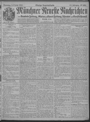 Münchner neueste Nachrichten Sonntag 2. Oktober 1910