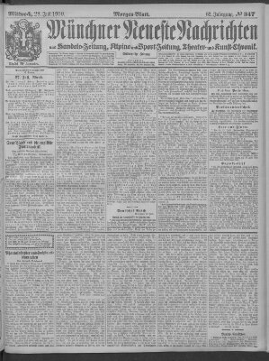 Münchner neueste Nachrichten Mittwoch 28. Juli 1909