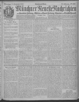 Münchner neueste Nachrichten Dienstag 13. September 1910